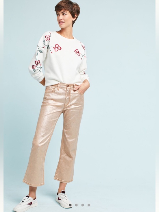 Anthropologie Denim - Anthropologie Pilcro Coated High-Rise Cropped Flare Gold Metallic Jeans Size 28